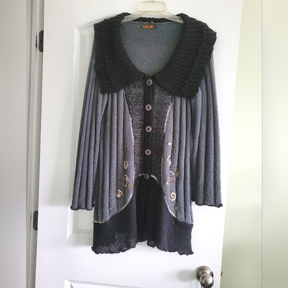 Tivoli Long Sleeve Cardigan Black/Gray Size M - Picture 3 of 11